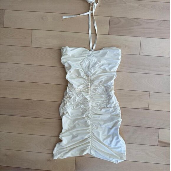 Vintage-style Y2K cream top with ruched front and diamond-stitched detail - Picture 2 of 6